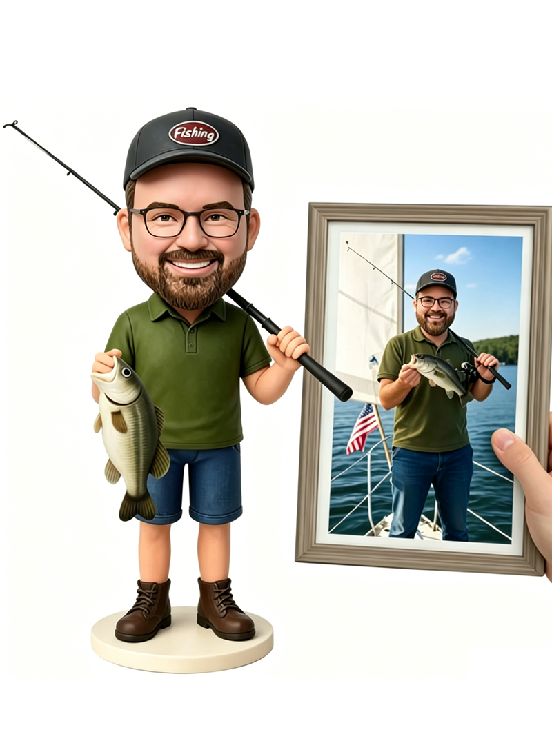 Custom Bearded Fishing Man Bobblehead